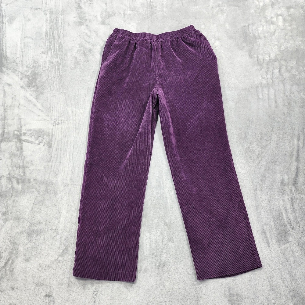 Vintage Alfred Dunner Pants Womens 12 Purple Corduroy Pull On Straight Preppy‎